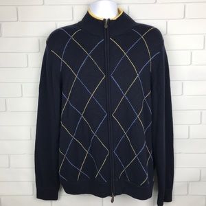 Brooks Brothers Merino Wool Zip Up Argyle Sweater